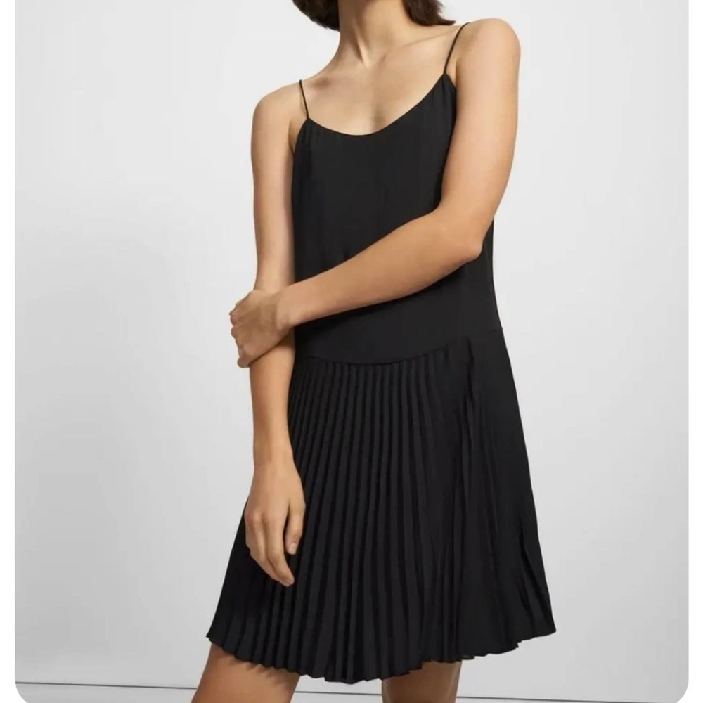 Theory Black Pleated Chiffon Sleeveless Dress